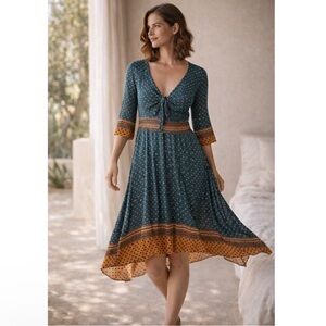 Maeve by Anthropologie Beloved Tie-Front Midi Dress Size Small